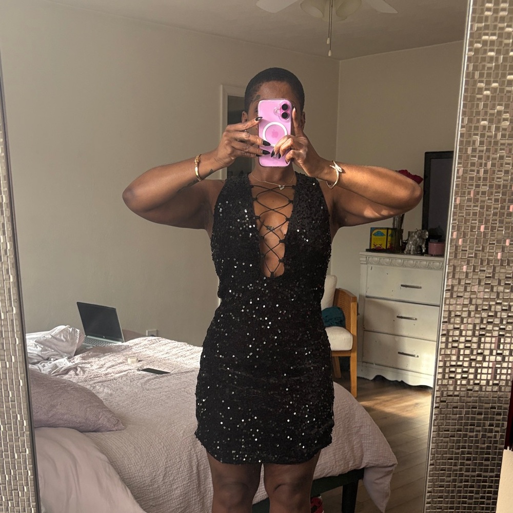 Fashion Nova Black Sequin Mini Dress